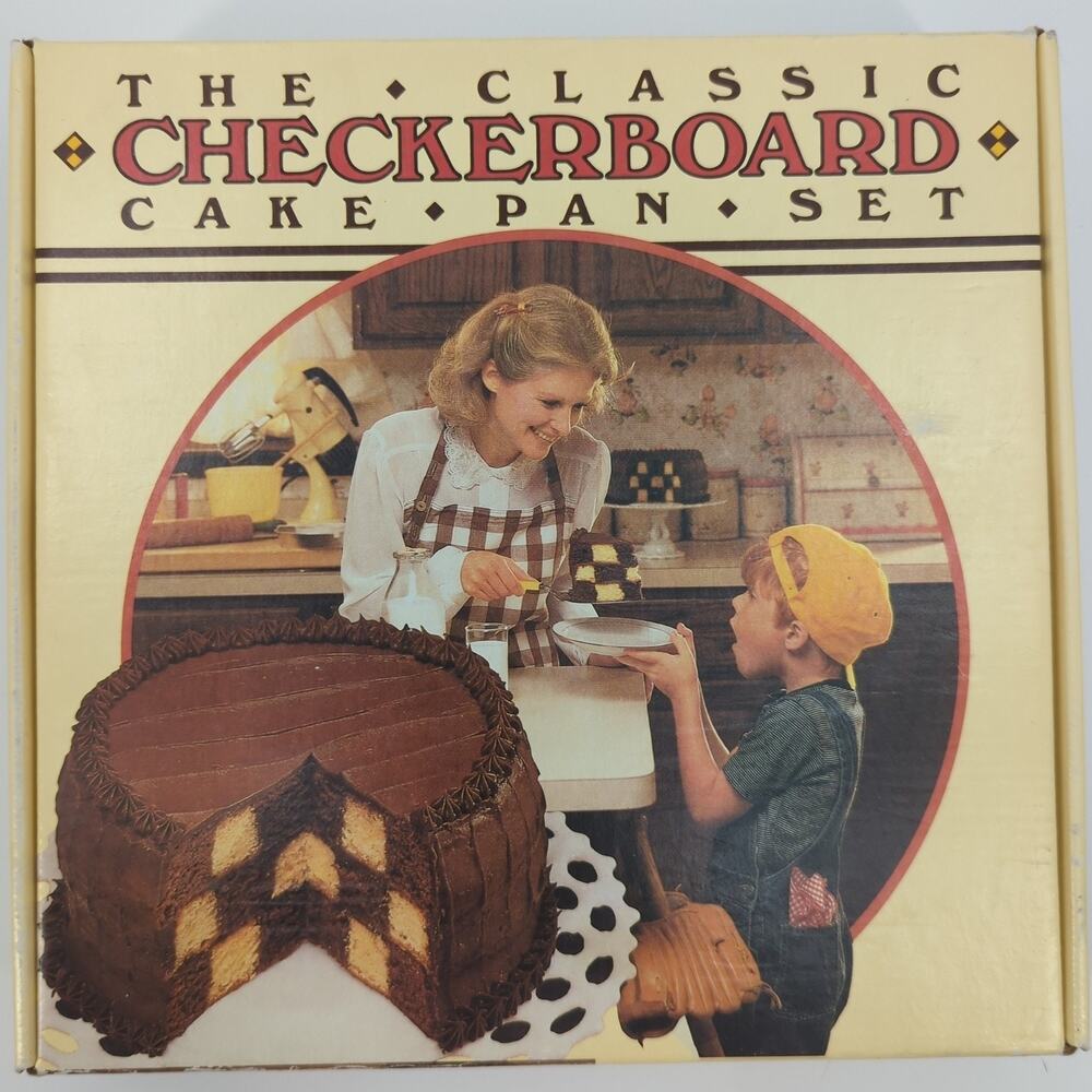 Vintage Chicago Metallic Checkerboard Cake Pan Set 9" 3 Tins Batter Divider USA